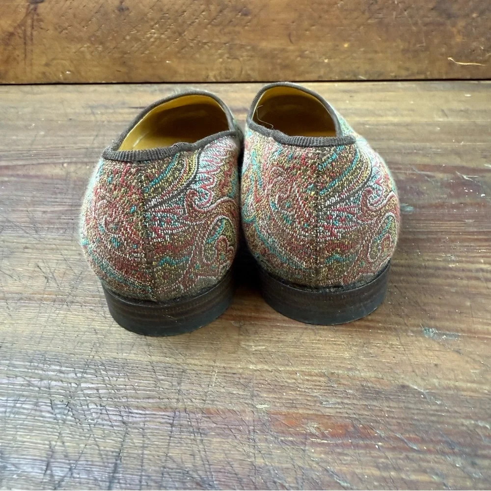 Vintage Ralph Lauren Tapestry Flats Loafers Pink Teal Size 7B